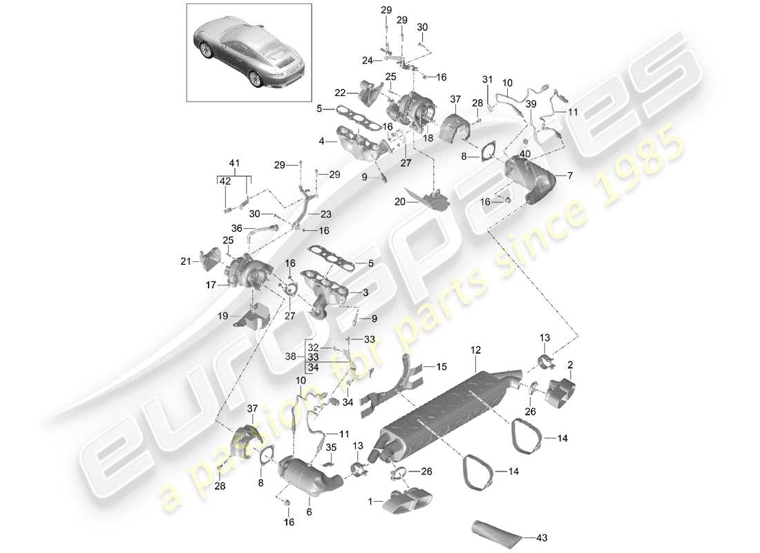 porsche 991 turbo (2018) exhaust system part diagram