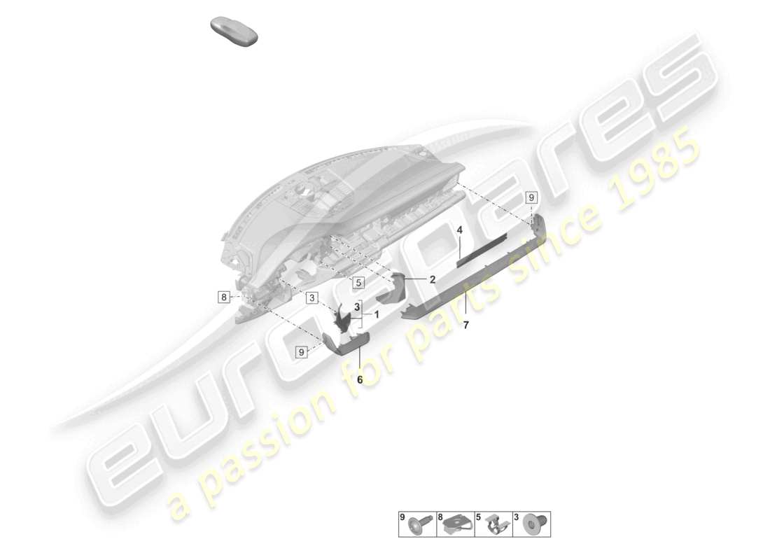 porsche 992 gt3/rs/st (2021 - 9j1) accessories dashboard part diagram