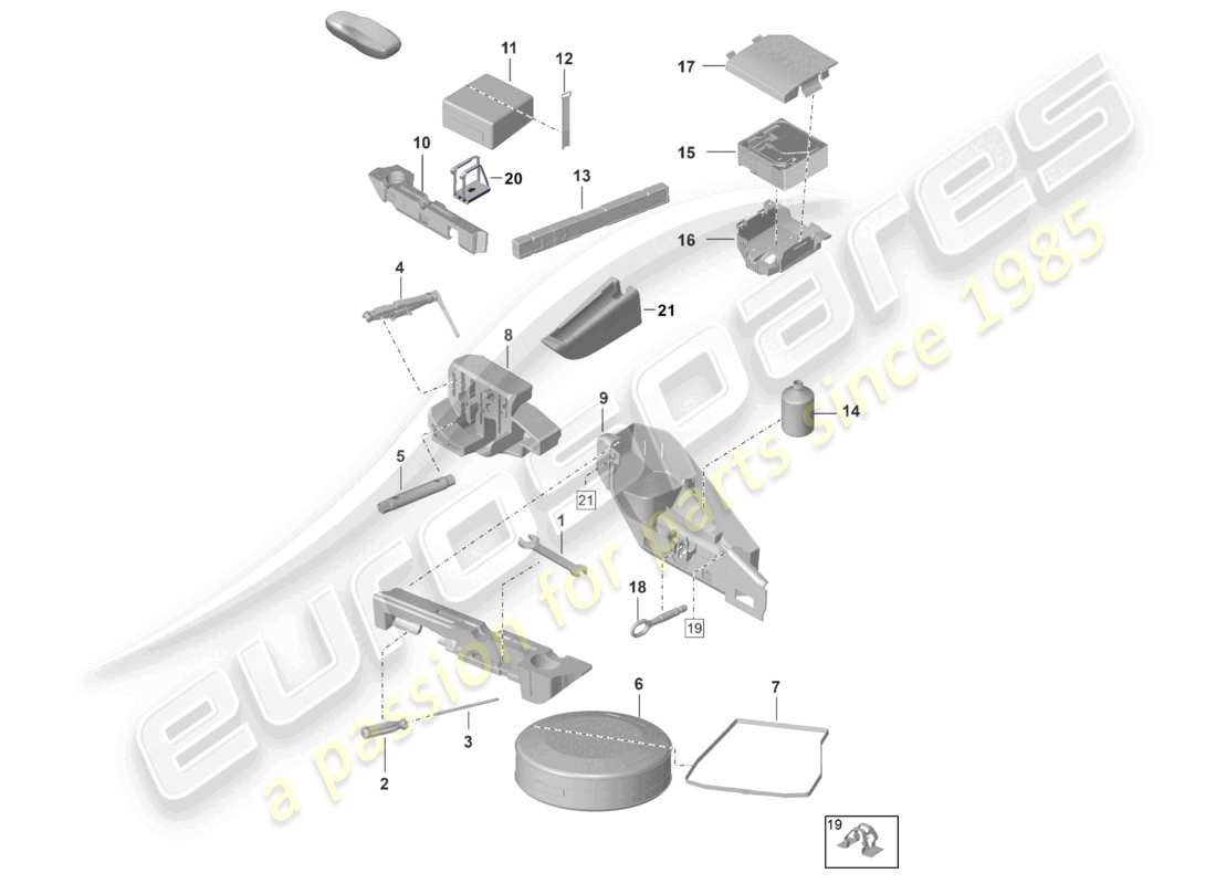 porsche 992 gt3/rs/st (2021 - 9j1) tool jack warning triangle first-aid bag breakdown set with compressor part diagram