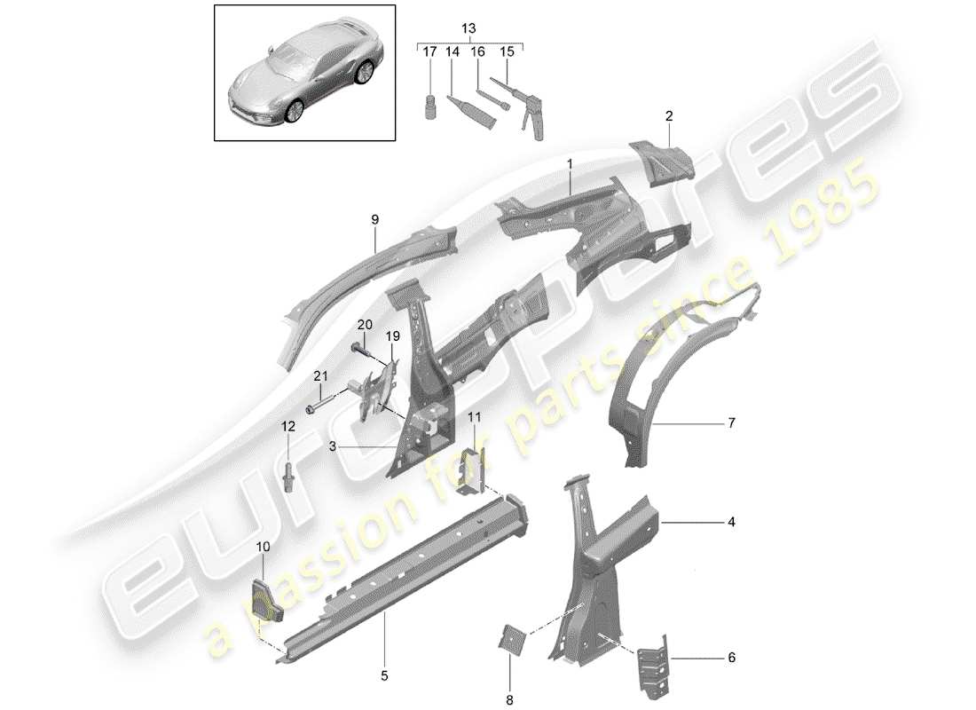 porsche 991 turbo (2018) side panel part diagram