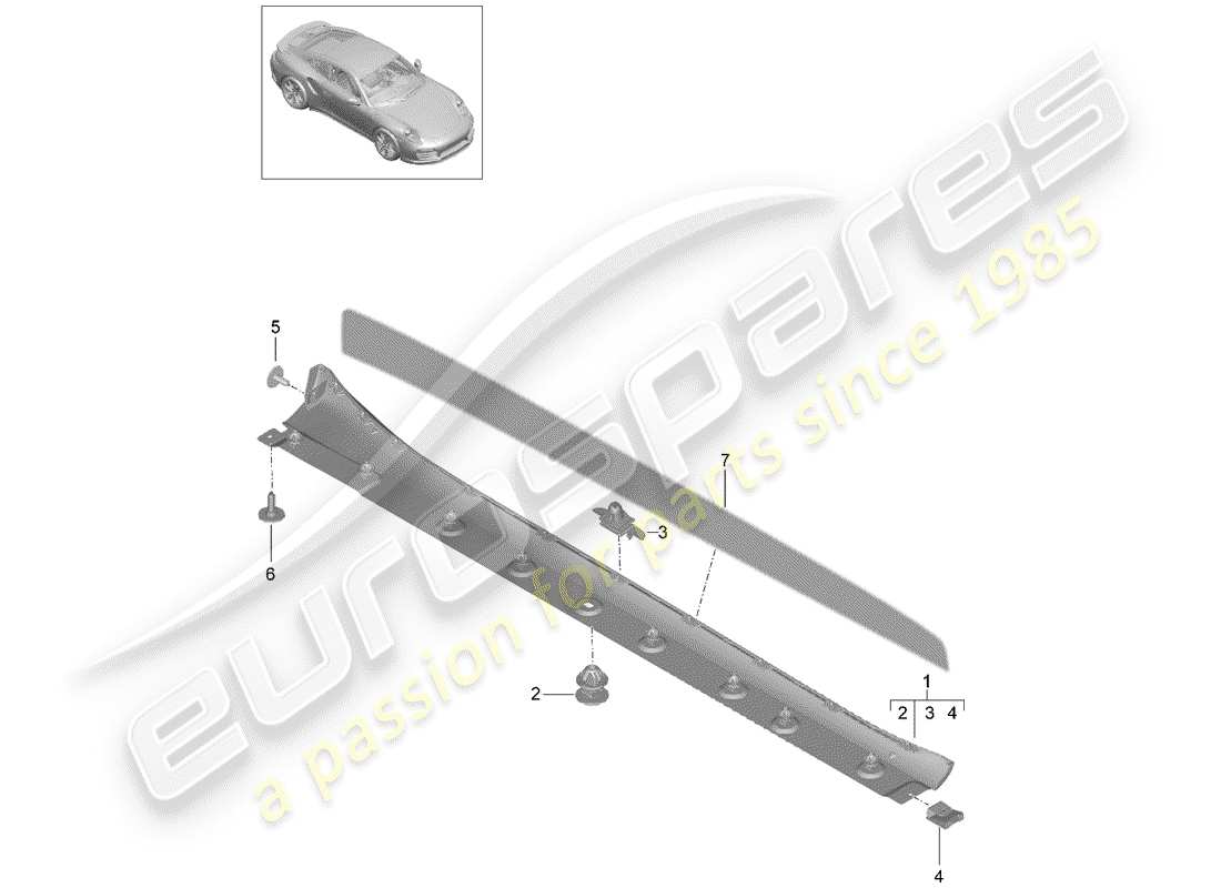 porsche 991 turbo (2018) side member trim part diagram