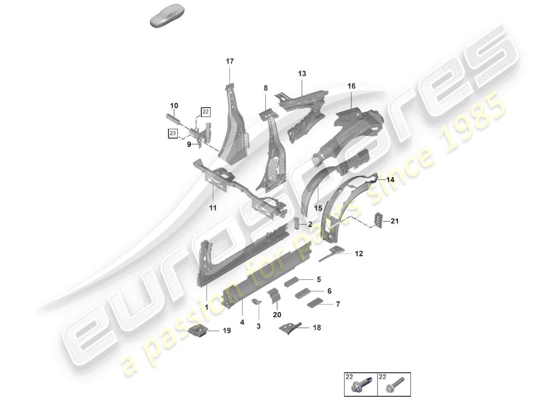 porsche 992 gt3/rs/st (2021 - 9j1) sill inner side part gt3rs part diagram