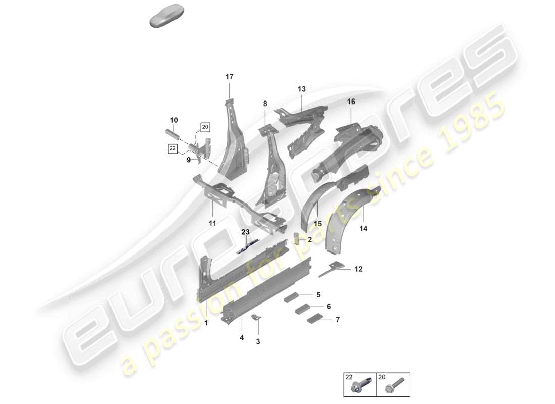 porsche 992 gt3/rs/st (2021 - 9j1) sill inner side part gt3 part diagram