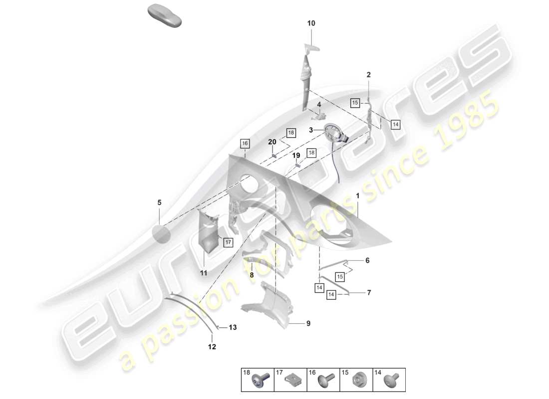 porsche 992 gt3/rs/st (2021 - 9j1) wing part diagram