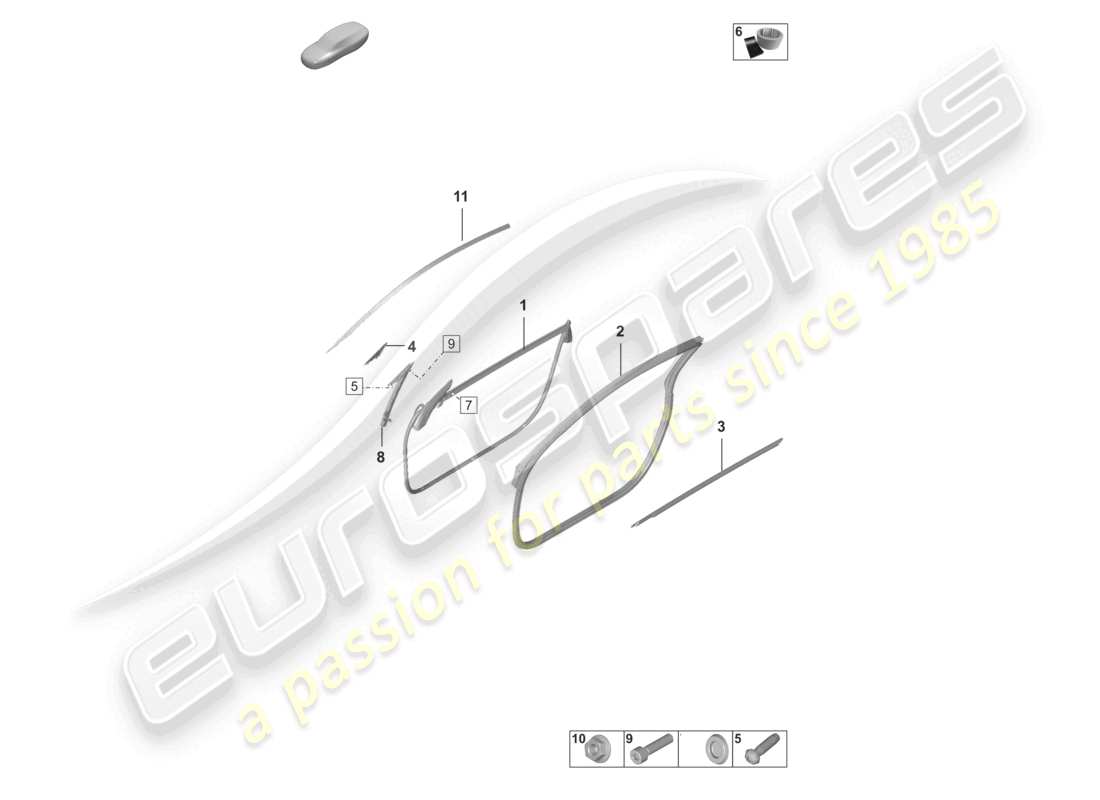 porsche 992 gt3/rs/st (2021 - 9j1) door seal moldings part diagram