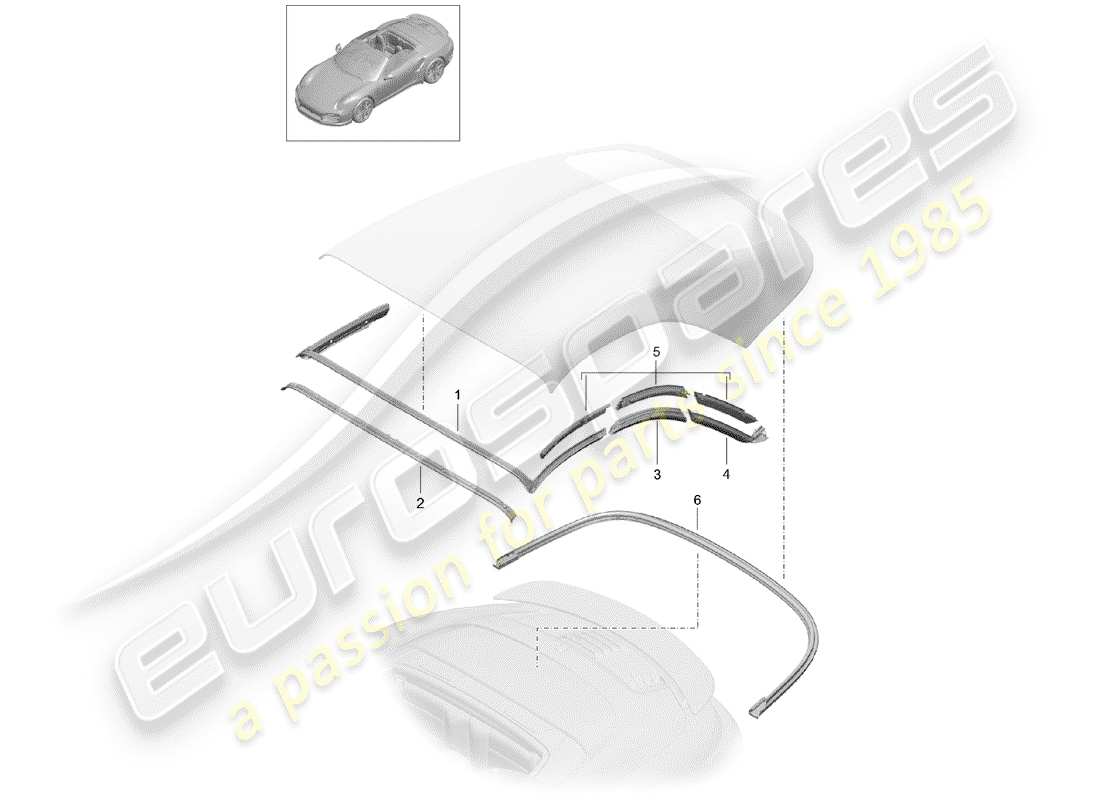 porsche 991 turbo (2018) convertible top part diagram