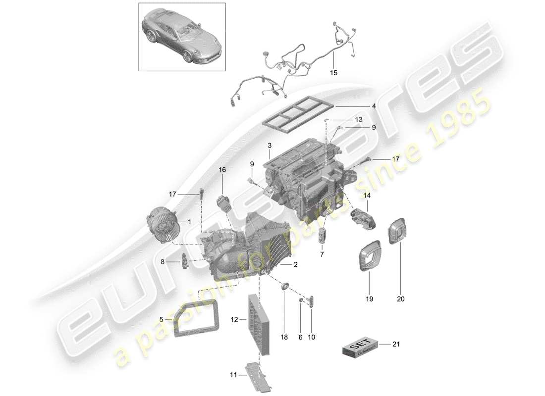 porsche 991 turbo (2018) air conditioner part diagram