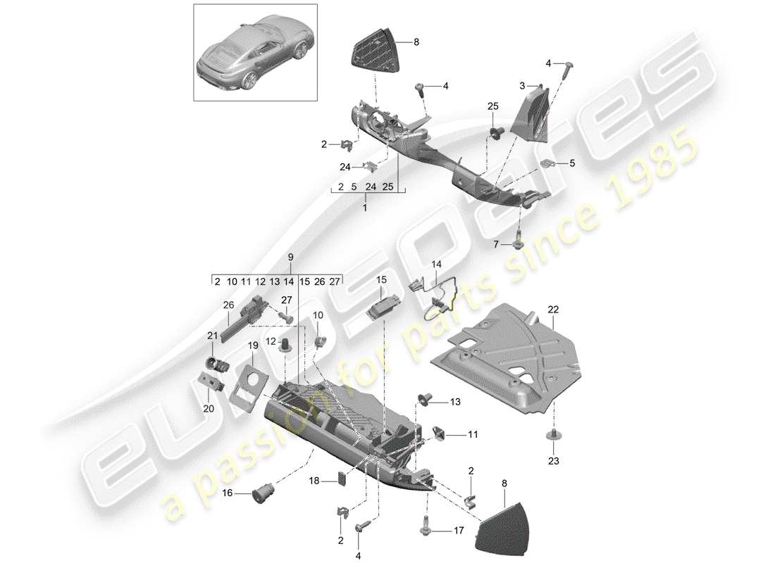 porsche 991 turbo (2018) glove box part diagram