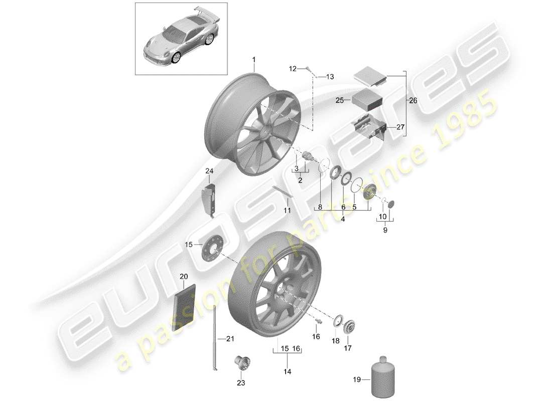 porsche 991 turbo (2018) alloy wheel part diagram