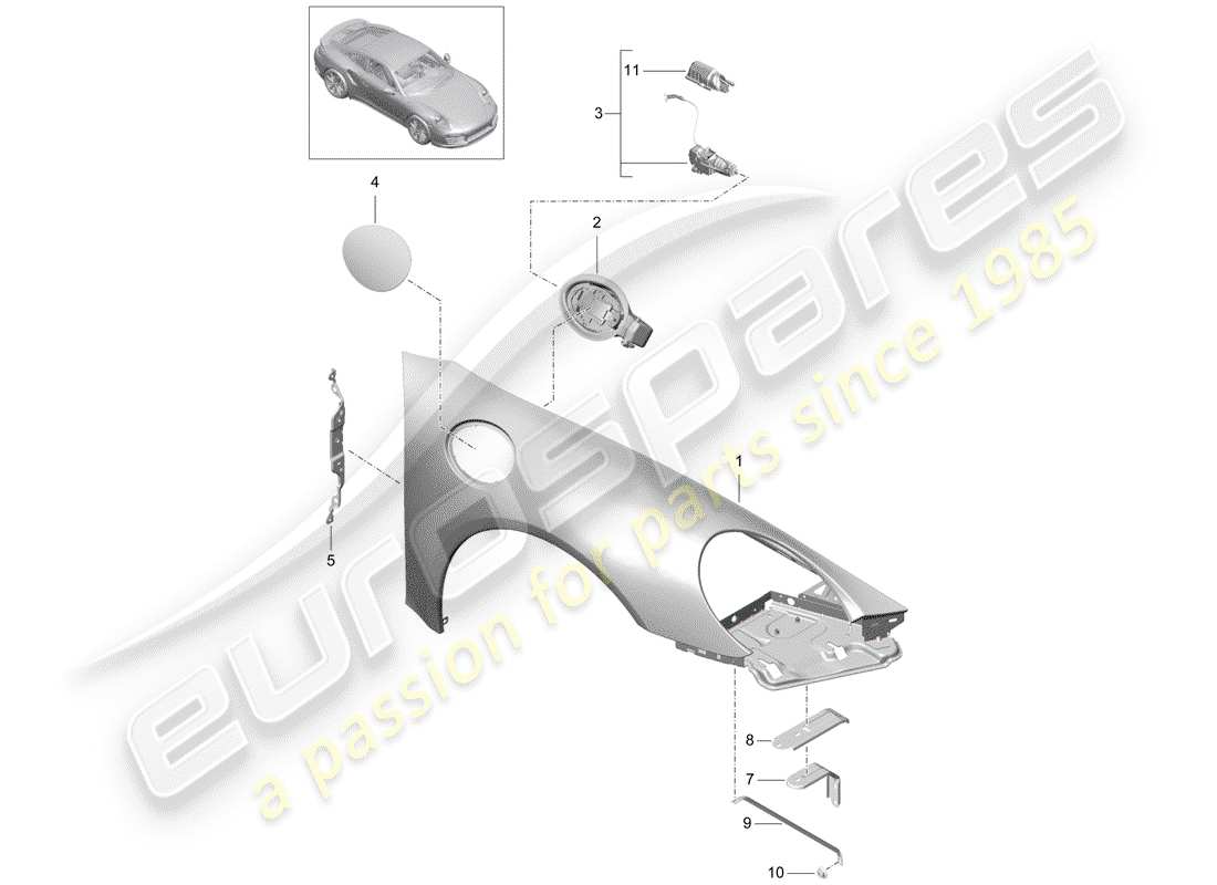 porsche 991 turbo (2018) fender part diagram