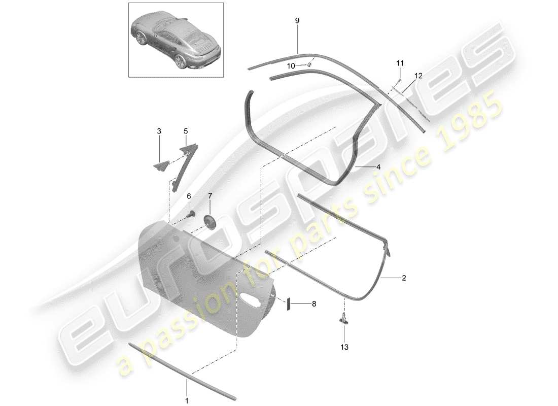 porsche 991 turbo (2018) door seal part diagram