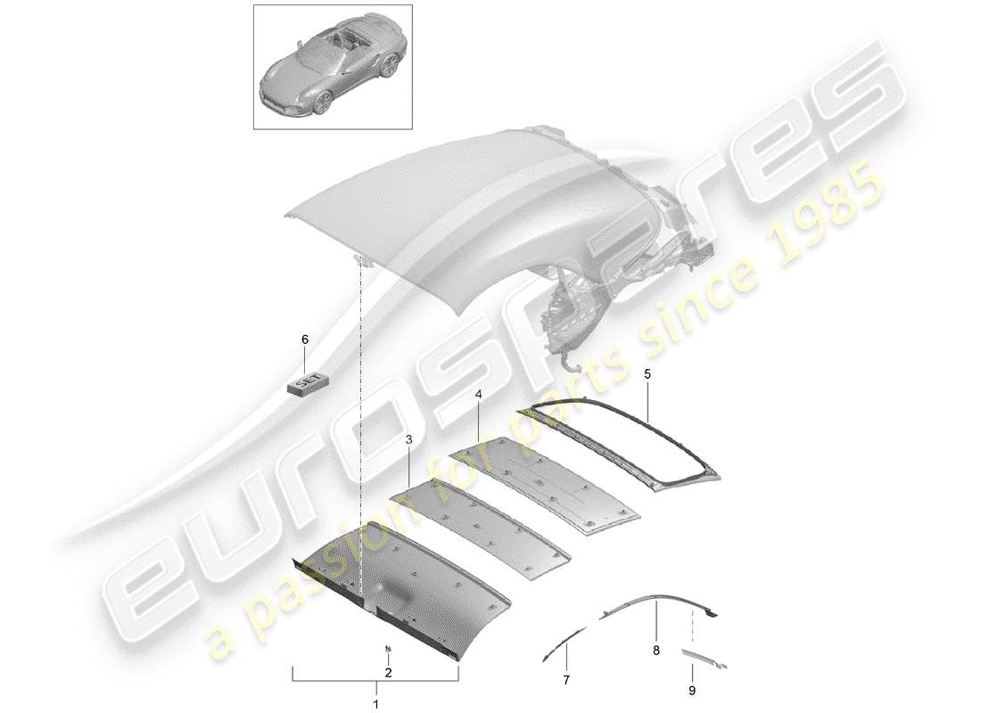 porsche 991 turbo (2018) convertible top part diagram