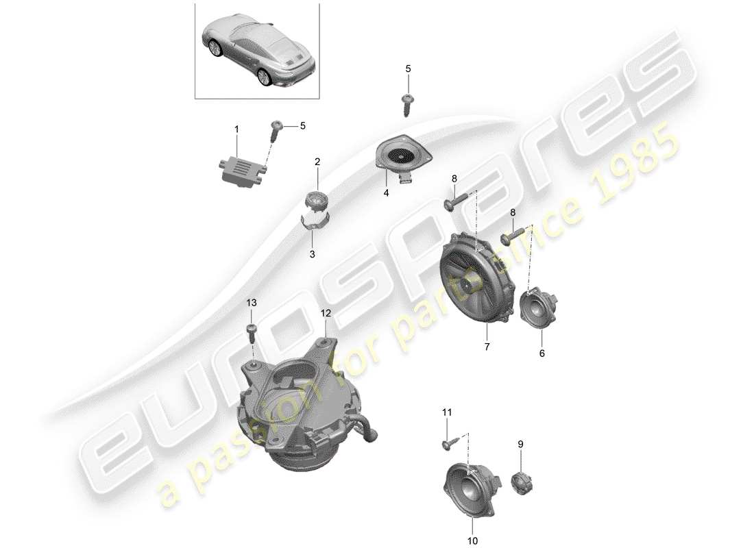 porsche 991 turbo (2018) loudspeaker part diagram