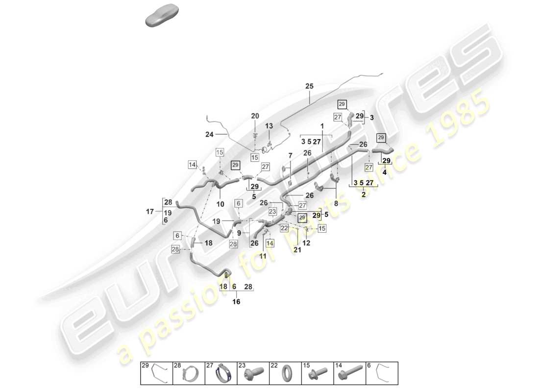 porsche 992 gt3/rs/st (2021 - 9j1) coolant cooling system front end part diagram