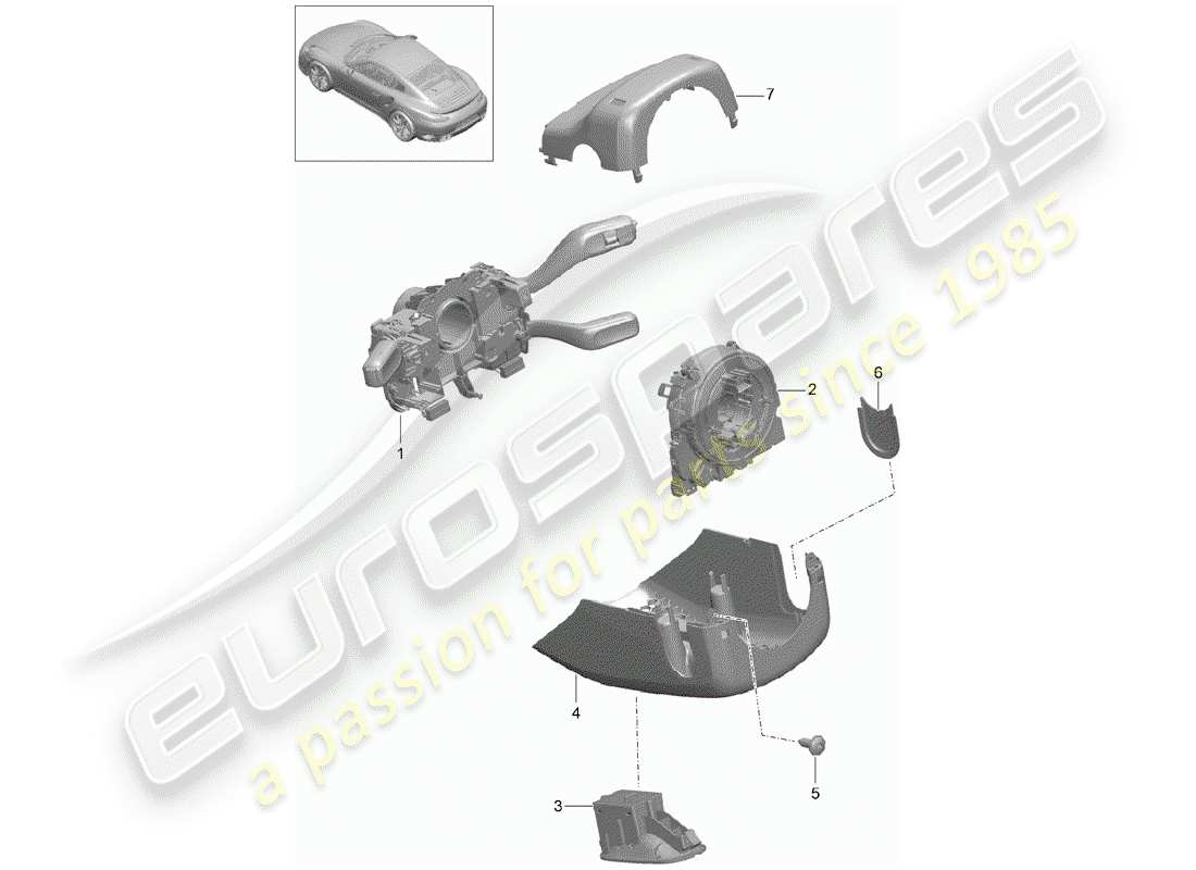 porsche 991 turbo (2018) steering column switch part diagram