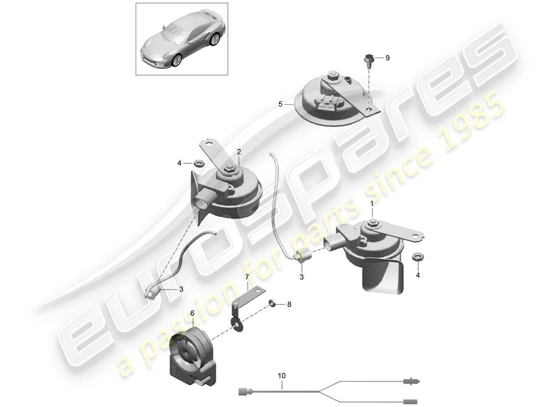 porsche 991 turbo (2018) fanfare horn part diagram