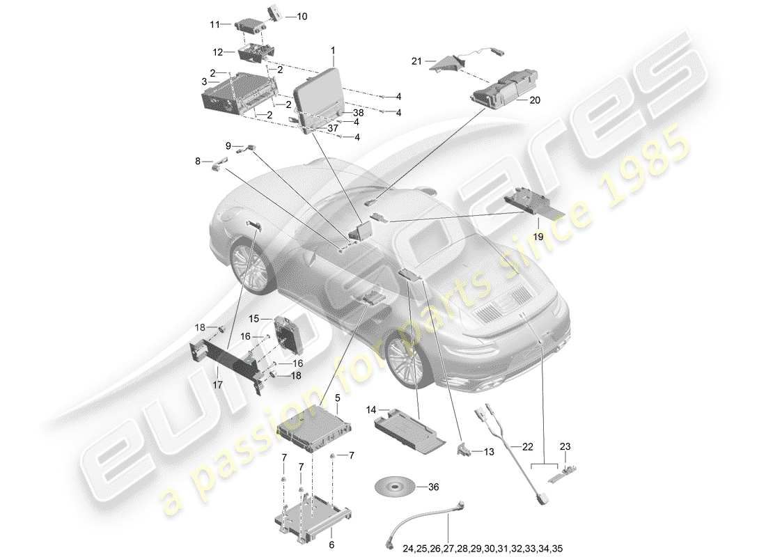 porsche 991 turbo (2018) display part diagram