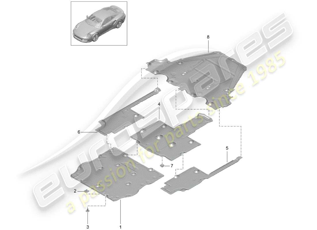 porsche 991 turbo (2018) underbody lining part diagram