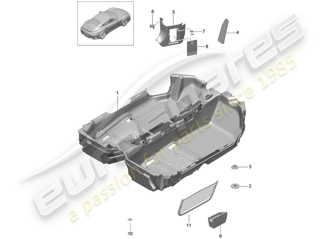 porsche 991 turbo (2018) floor cover part diagram