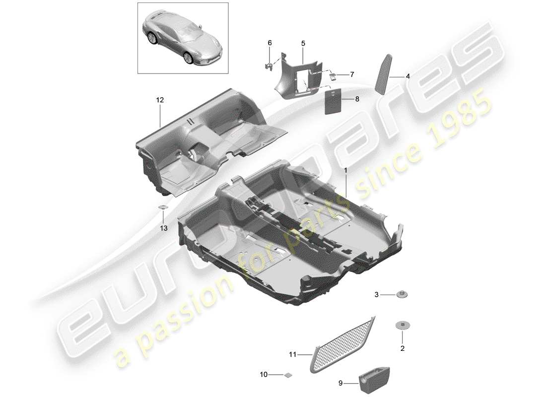 porsche 991 turbo (2018) floor cover part diagram