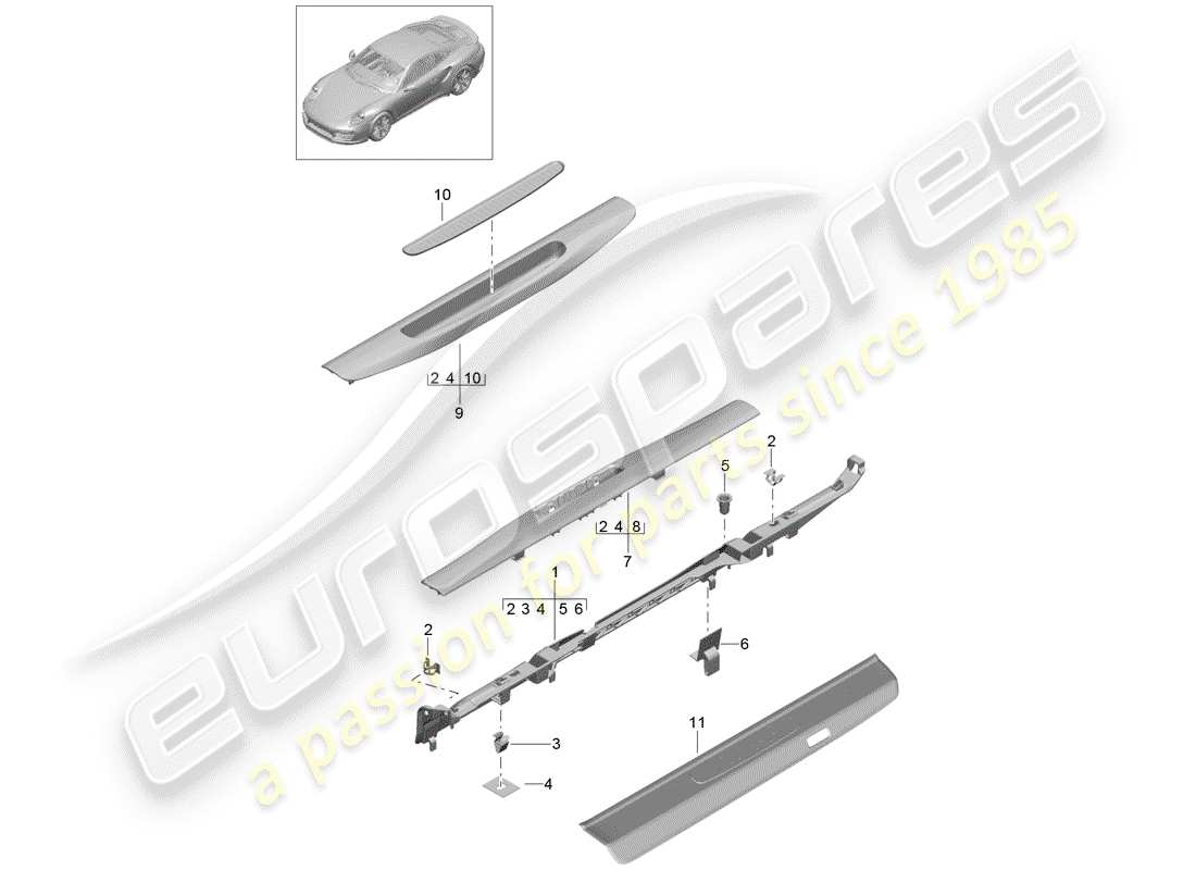 porsche 991 turbo (2018) lining part diagram