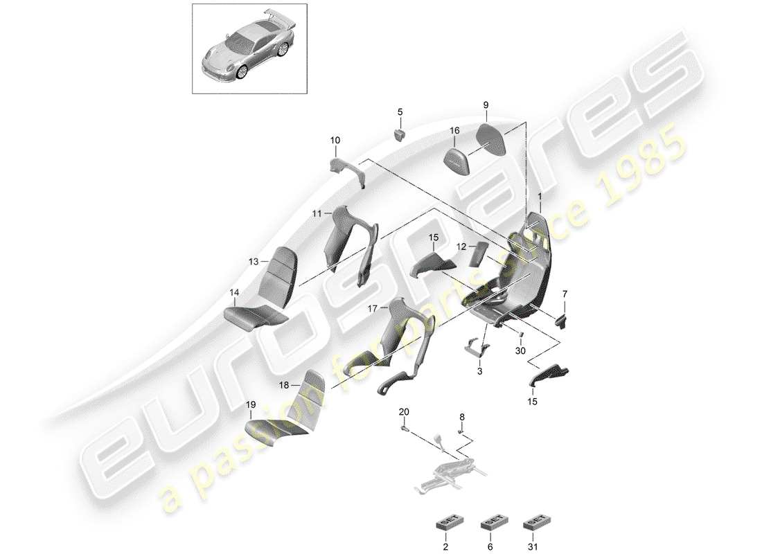 porsche 991 turbo (2018) seat part diagram