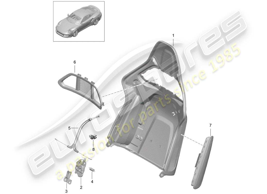 porsche 991 turbo (2018) backrest shell part diagram