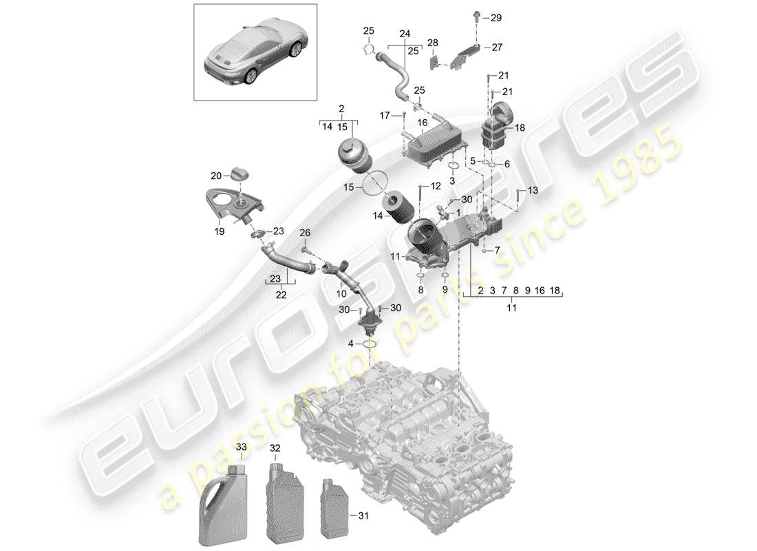 porsche 991 turbo (2018) oil filter part diagram