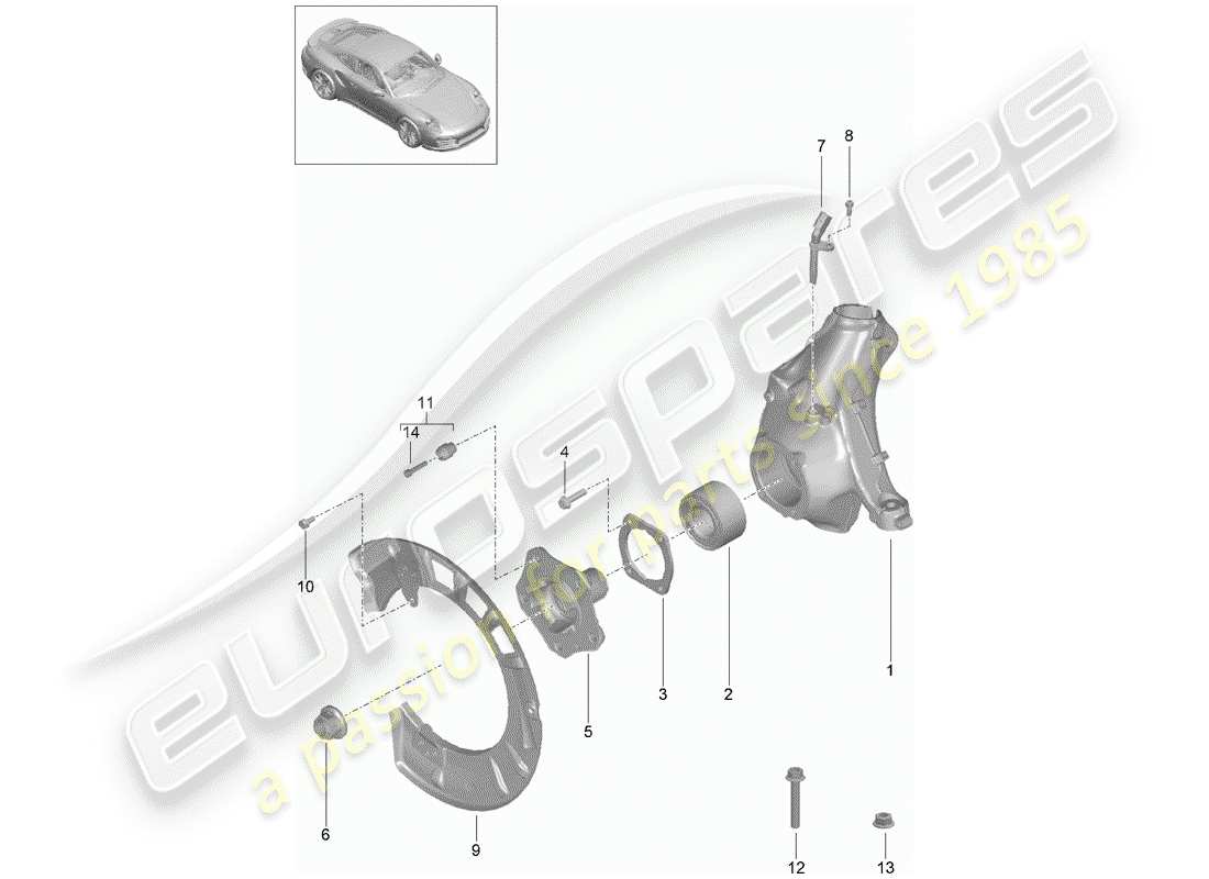 porsche 991 turbo (2018) wheel carrier part diagram