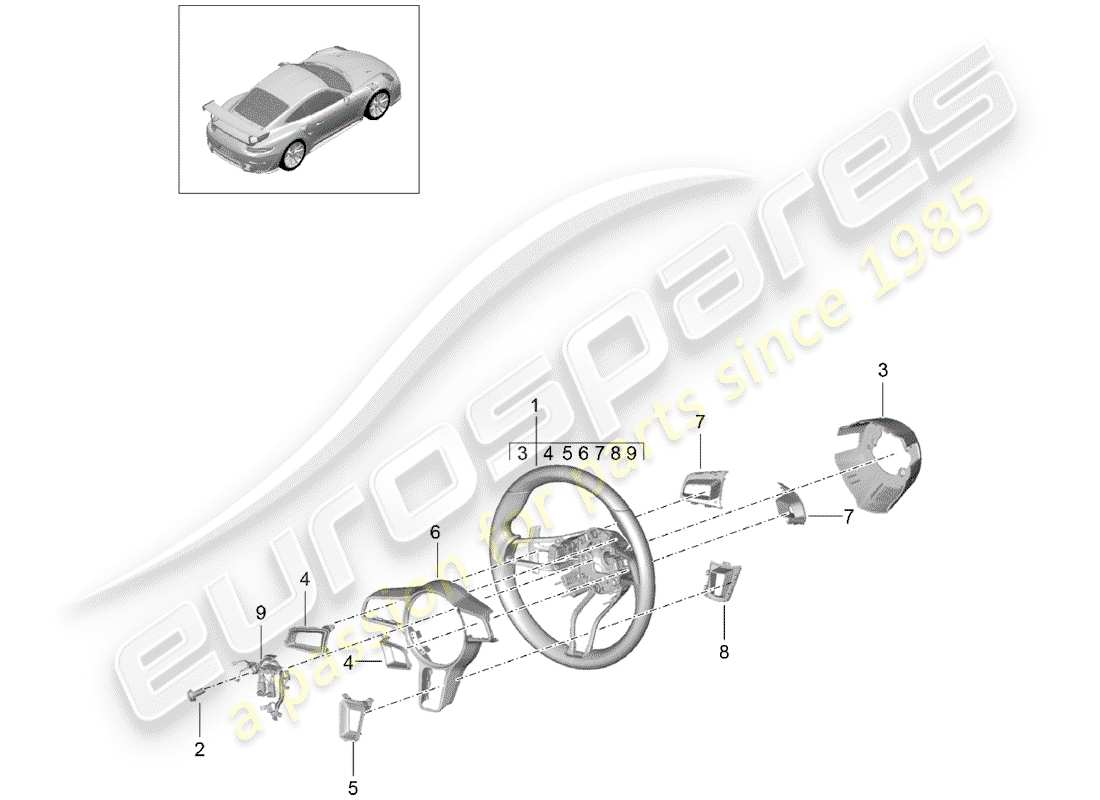 porsche 991 turbo (2018) steering wheel part diagram