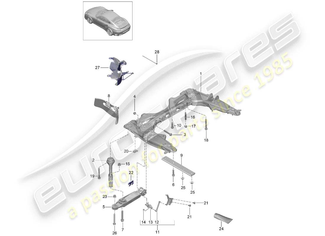 porsche 991 turbo (2018) cross member part diagram