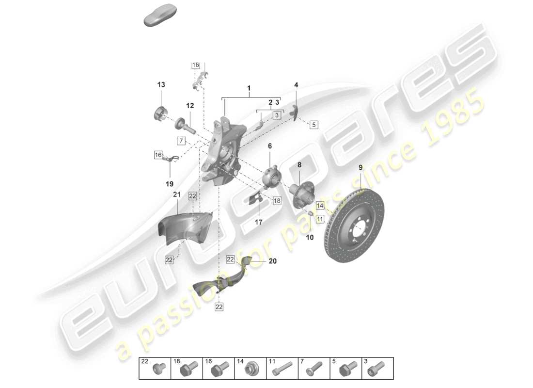 porsche 992 gt3/rs/st (2021 - 9j1) wheel carrier wheel hub part diagram