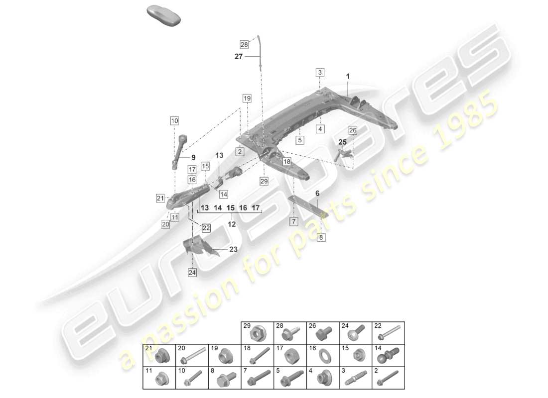 porsche 992 gt3/rs/st (2021 - 9j1) cross member wishbone lower part diagram