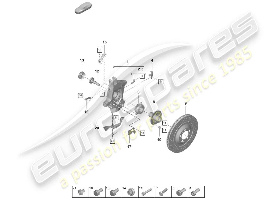 porsche 992 gt3/rs/st (2021 - 9j1) wheel carrier wheel hub part diagram