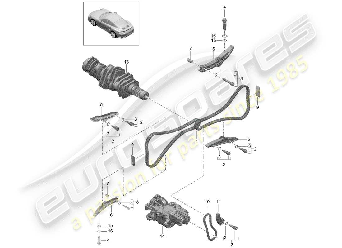 porsche 991 turbo (2018) guide rail part diagram