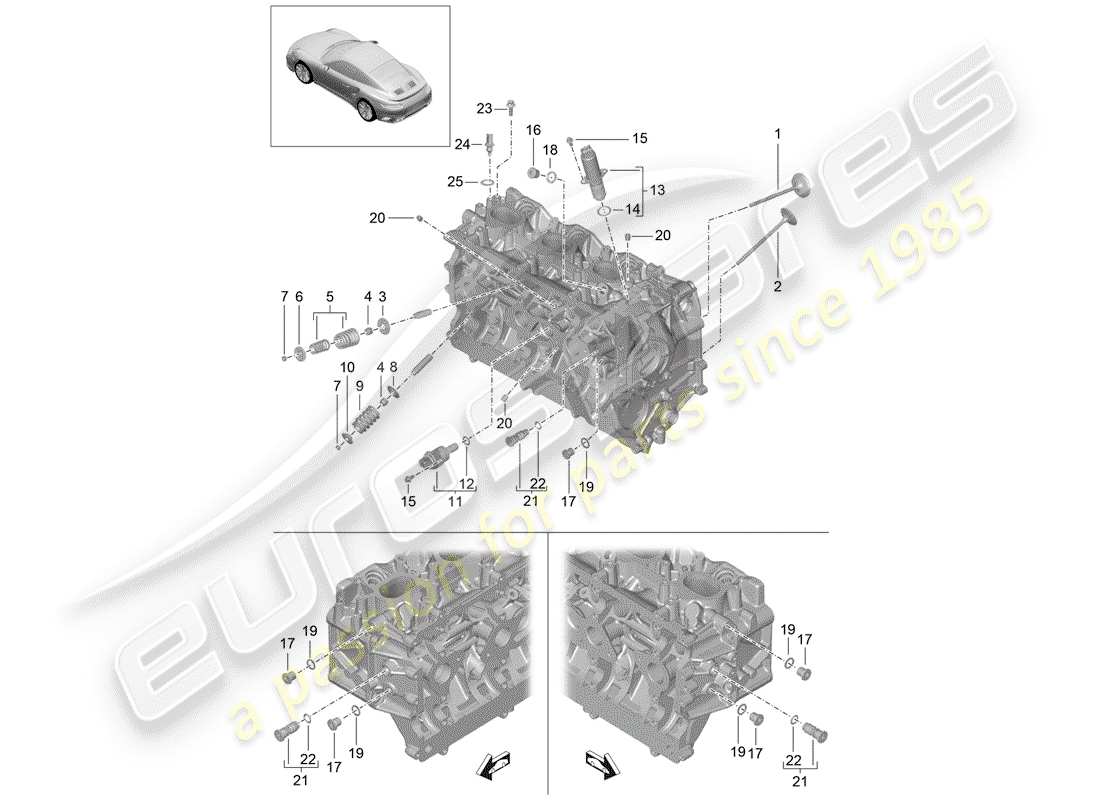 porsche 991 turbo (2018) cylinder head part diagram