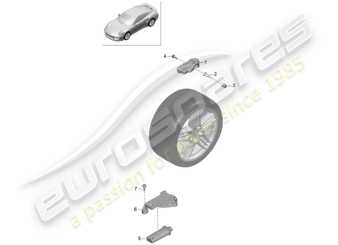 porsche 991 turbo (2018) tire pressure control system part diagram