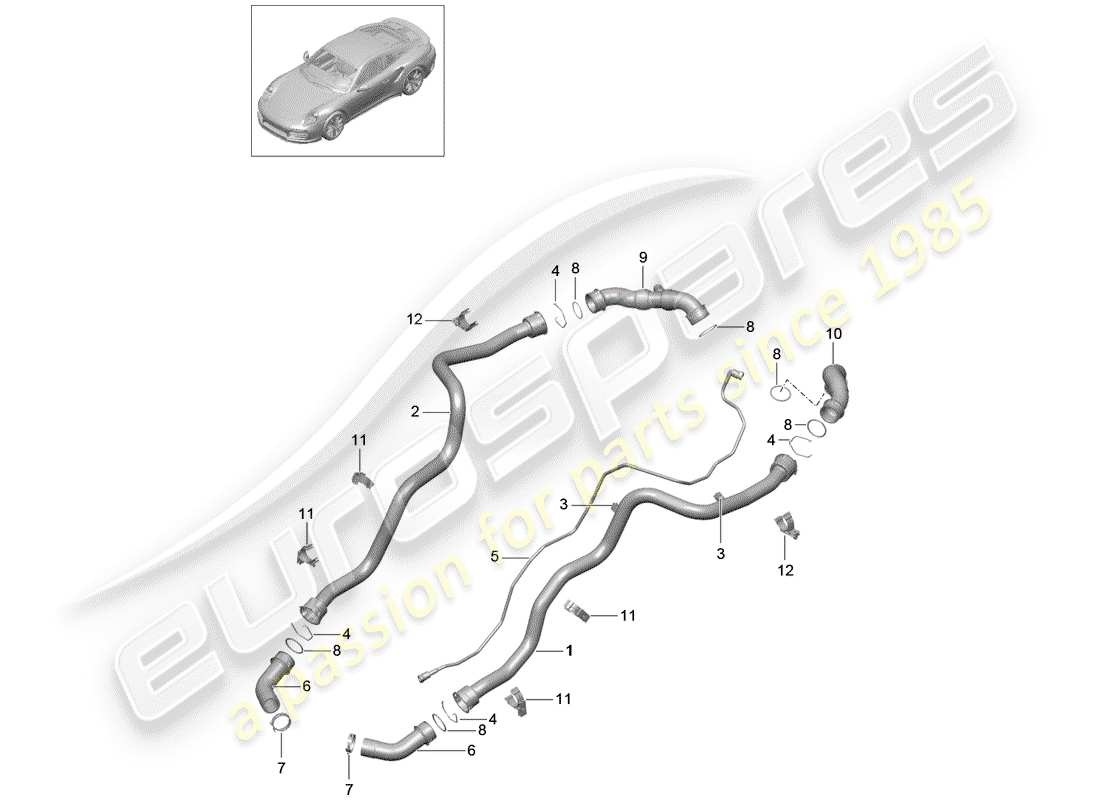 porsche 991 turbo (2018) water cooling part diagram