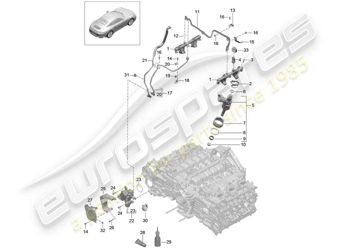 porsche 991 turbo (2018) fuel collection pipe part diagram