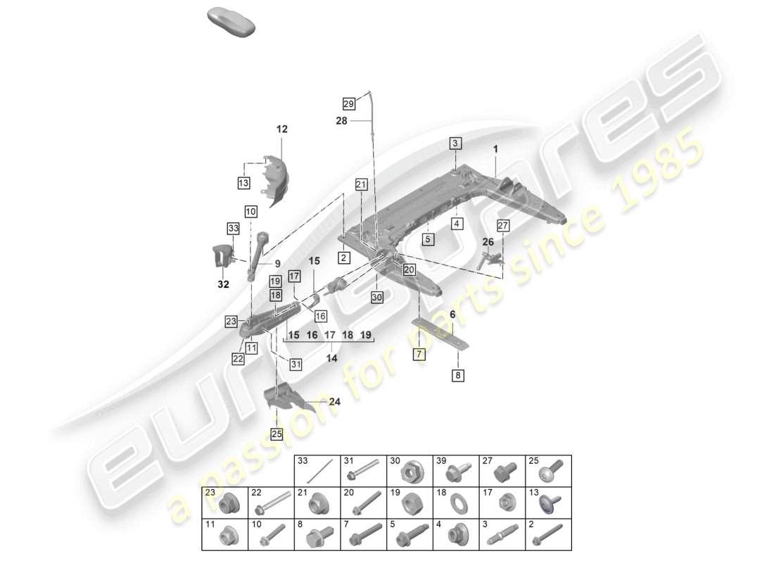 porsche 992 gt3/rs/st (2021 - 9j1) cross member wishbone lower part diagram