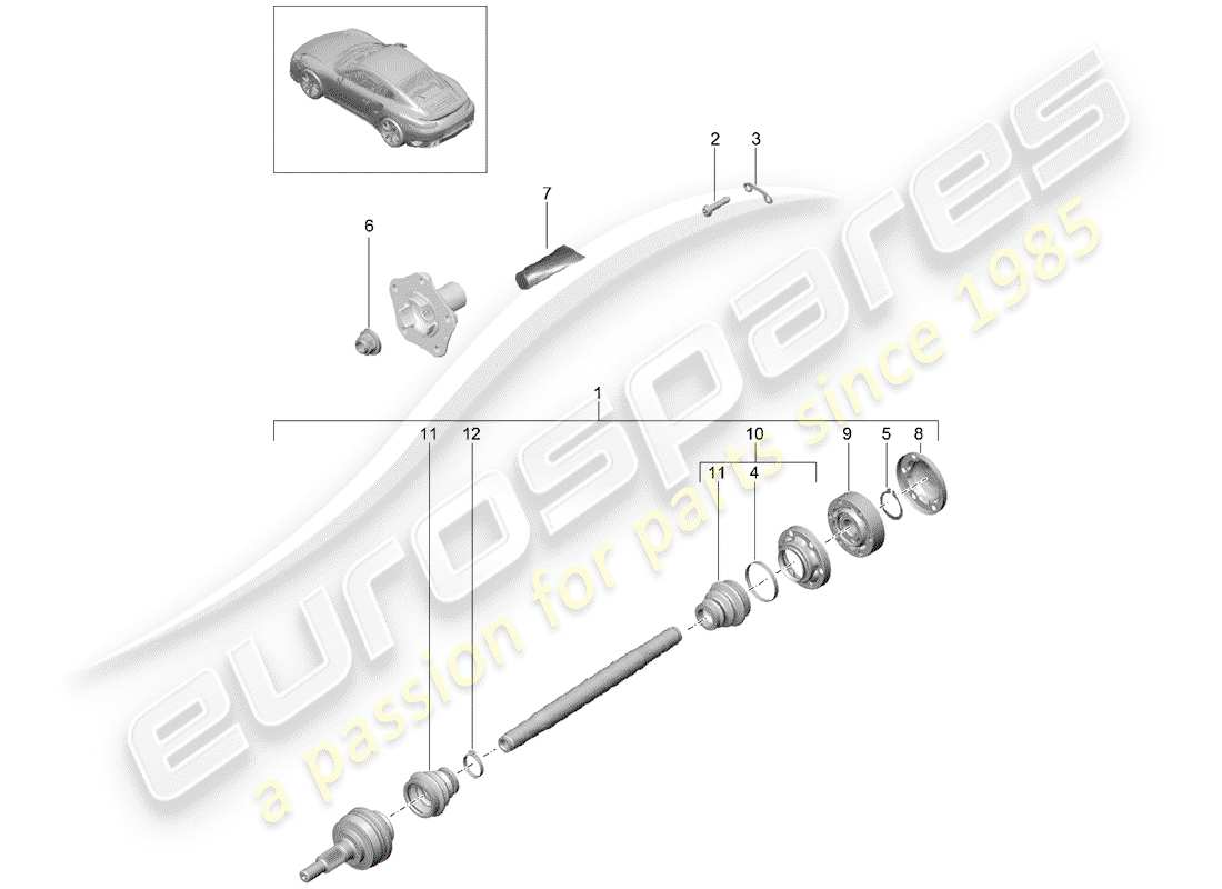 porsche 991 turbo (2018) drive shaft part diagram