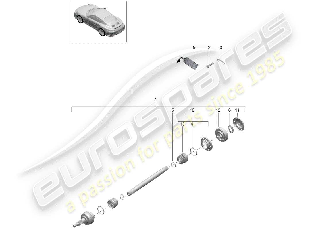 porsche 991 turbo (2018) drive shaft part diagram