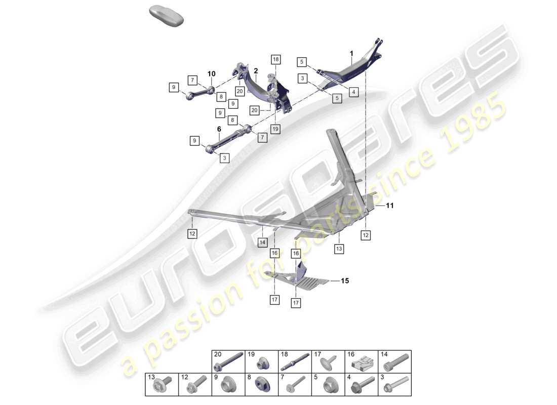 porsche 992 gt3/rs/st (2021 - 9j1) rear axle cross member part diagram