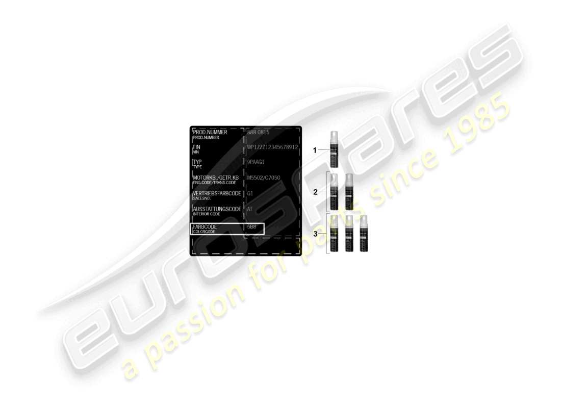 porsche 992 gt3/rs/st (2021 - 9j1) paint touch-up applicator paints part diagram