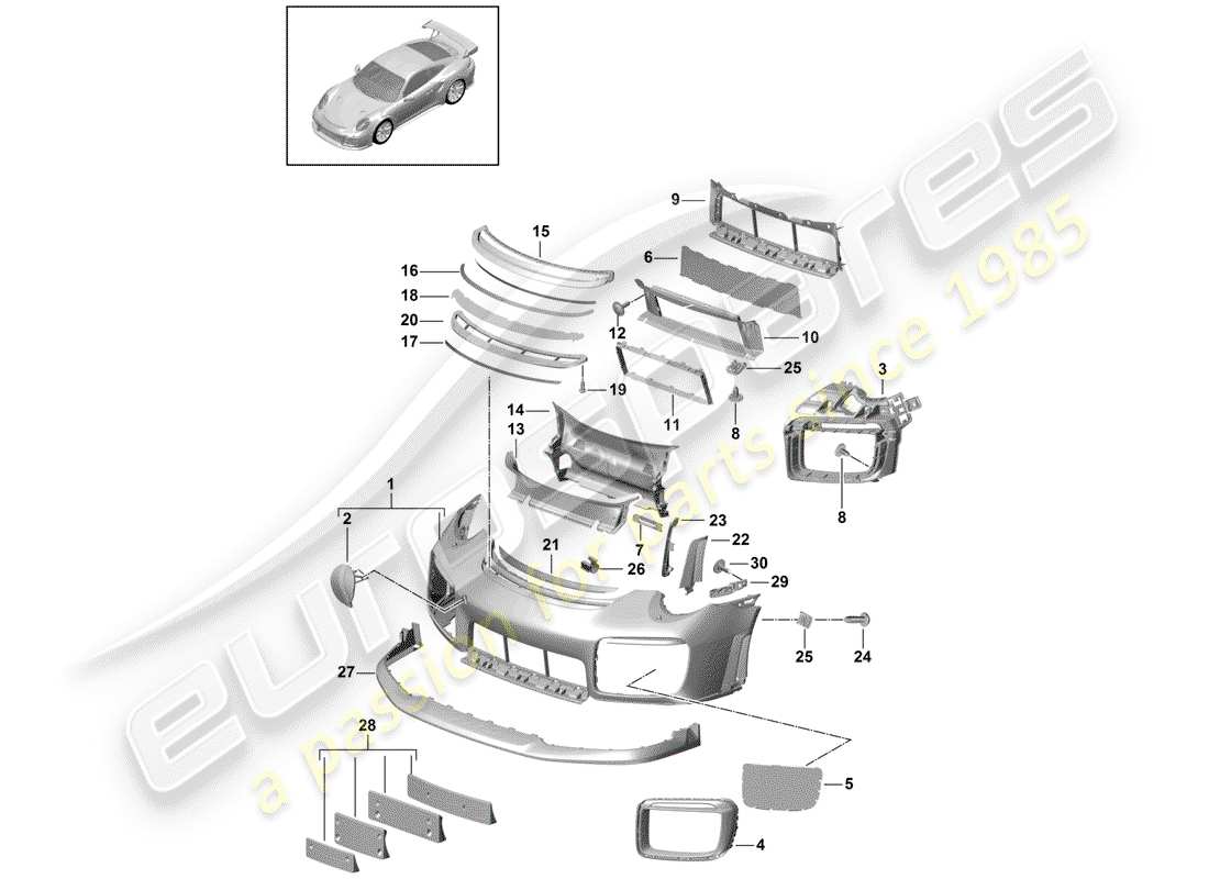 porsche 991 turbo (2018) bumper part diagram