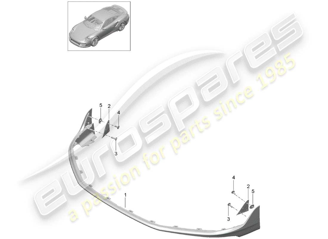 porsche 991 turbo (2018) front spoiler part diagram