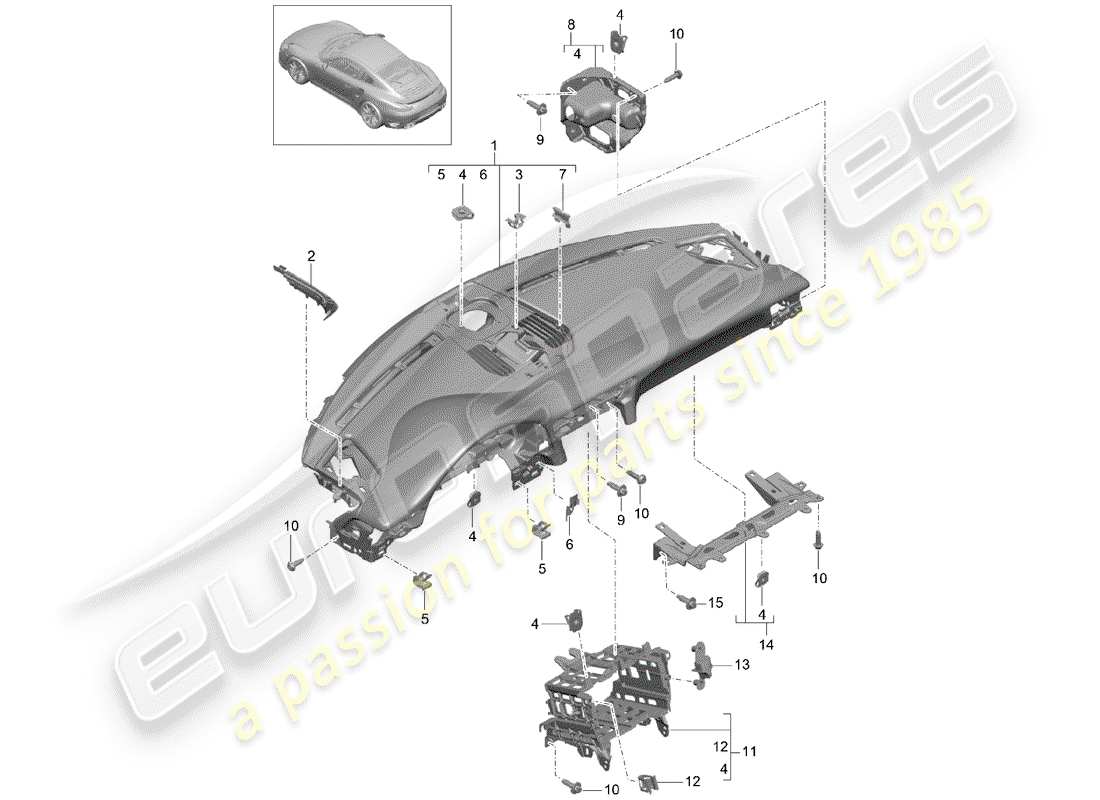 porsche 991 turbo (2018) dash panel trim part diagram