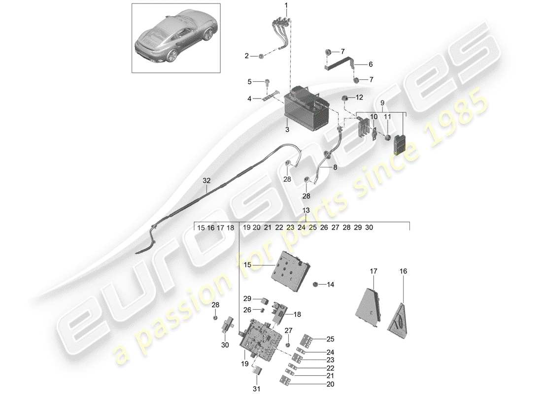 porsche 991 turbo (2018) battery part diagram