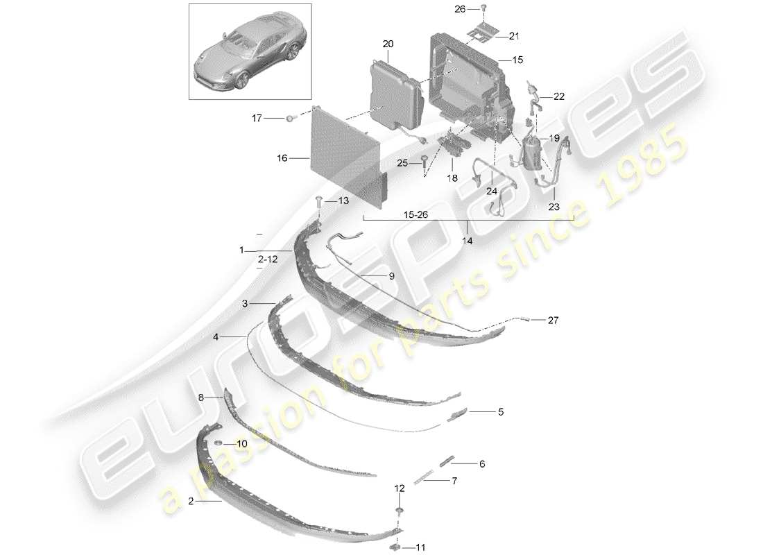 porsche 991 turbo (2018) front spoiler part diagram