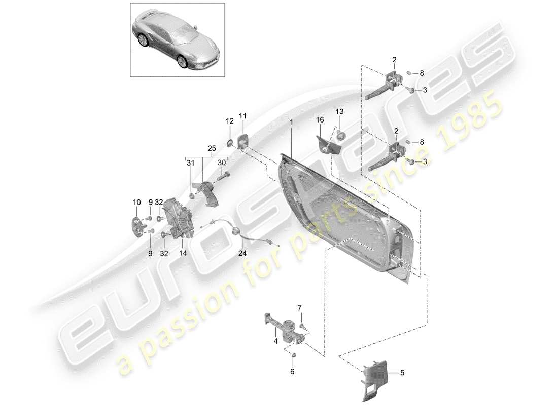 porsche 991 turbo (2018) door shell part diagram